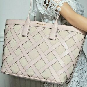 MICHAEL KORS SIENNA Large Tote Shoulder BAG In POWDER BLUSH Leather Canvas